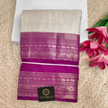Semi Kanchipuram Brocade Silk Saree- Off White with Deep Magenta