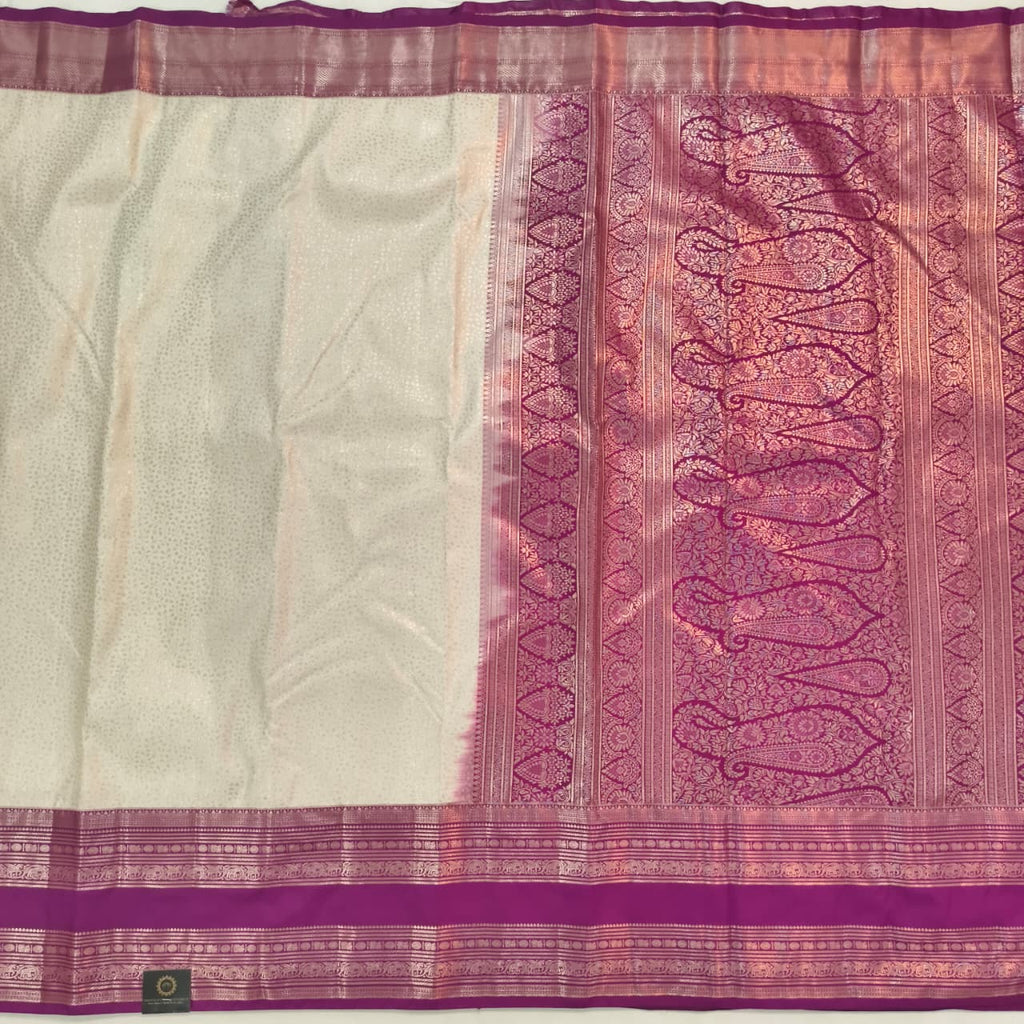 Semi Kanchipuram Brocade Silk Saree- Off White with Deep Magenta