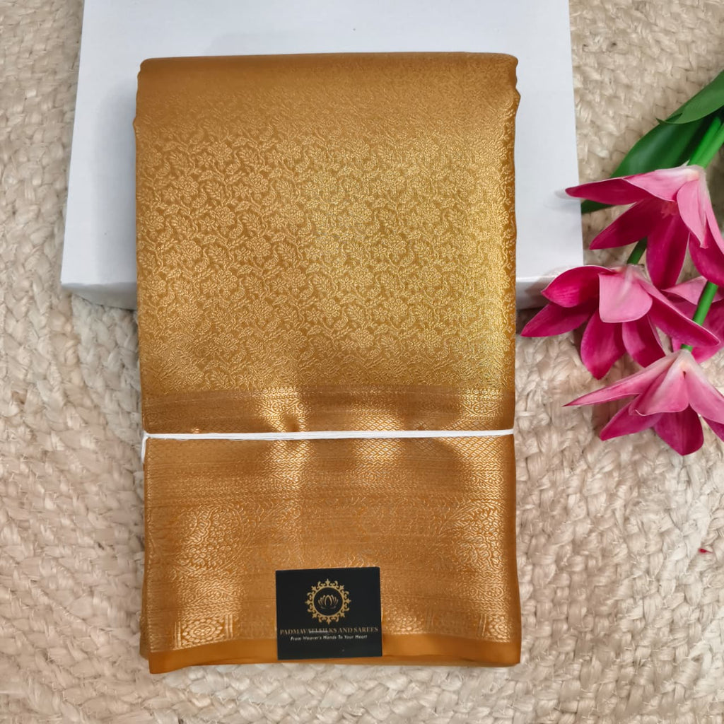Semi Kanchipuram Brocade Silk Saree- Golden Yellow