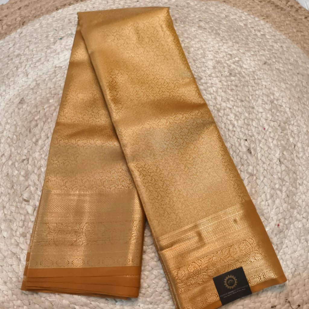 Semi Kanchipuram Brocade Silk Saree- Golden Yellow