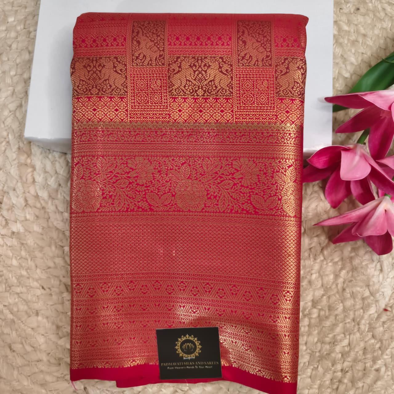 Semi Kanchipuram Brocade Silk Saree- Red