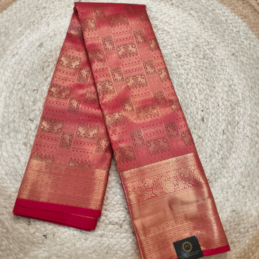 Semi Kanchipuram Brocade Silk Saree- Red