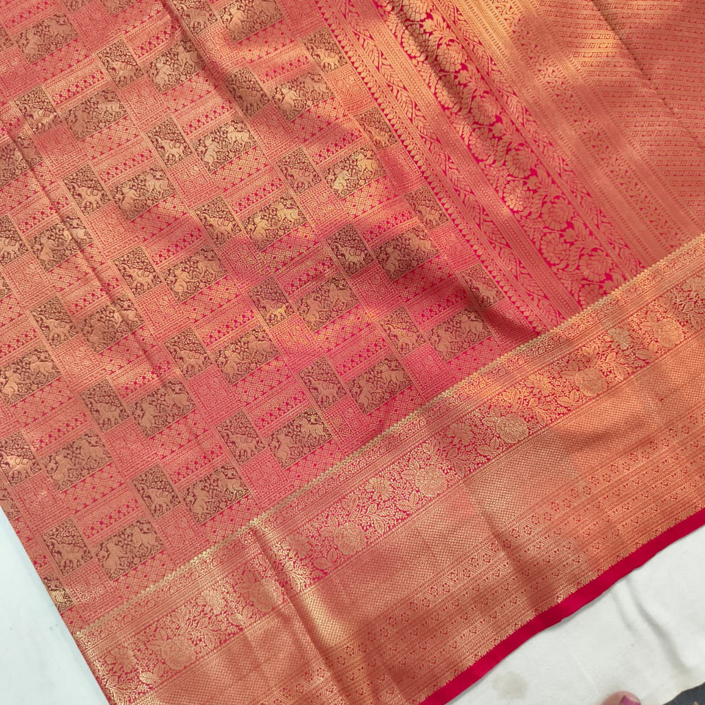 Semi Kanchipuram Brocade Silk Saree- Red