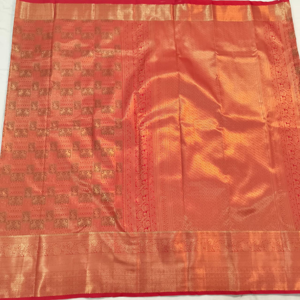 Semi Kanchipuram Brocade Silk Saree- Red
