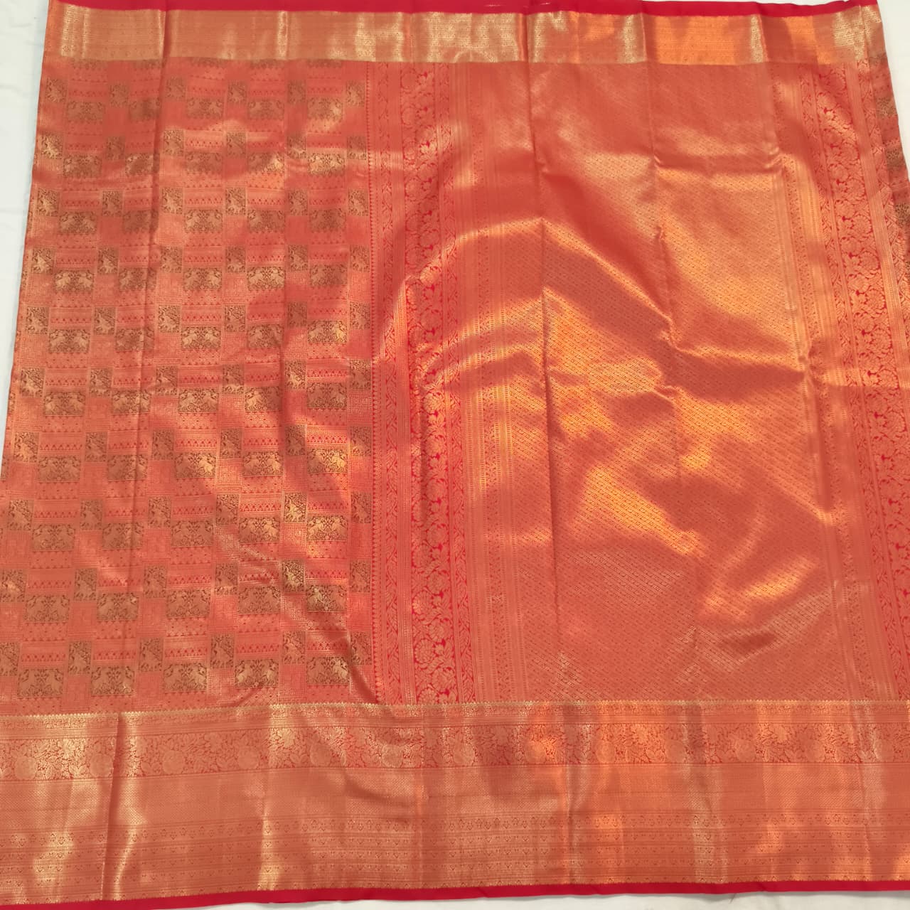 Semi Kanchipuram Brocade Silk Saree- Red