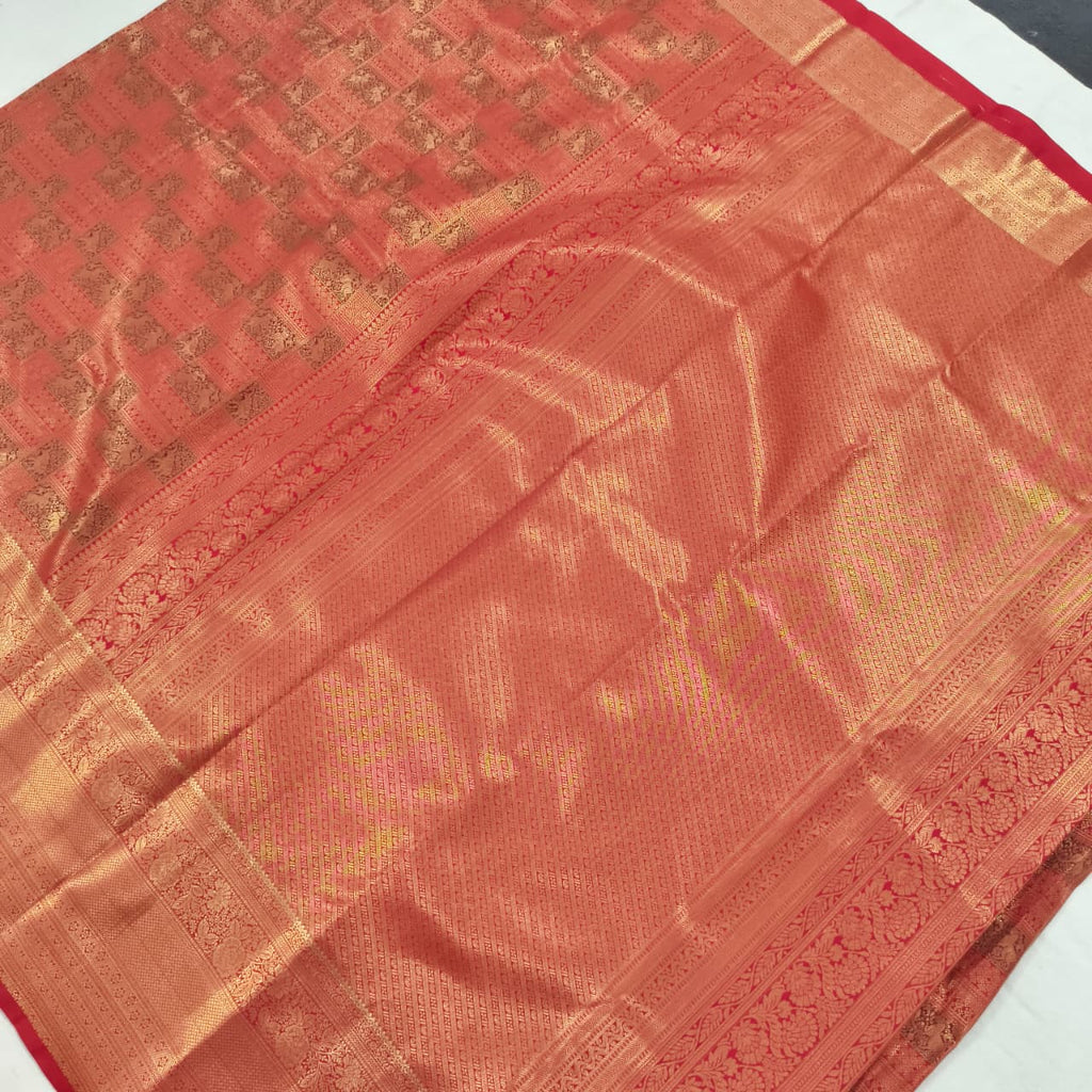 Semi Kanchipuram Brocade Silk Saree- Red