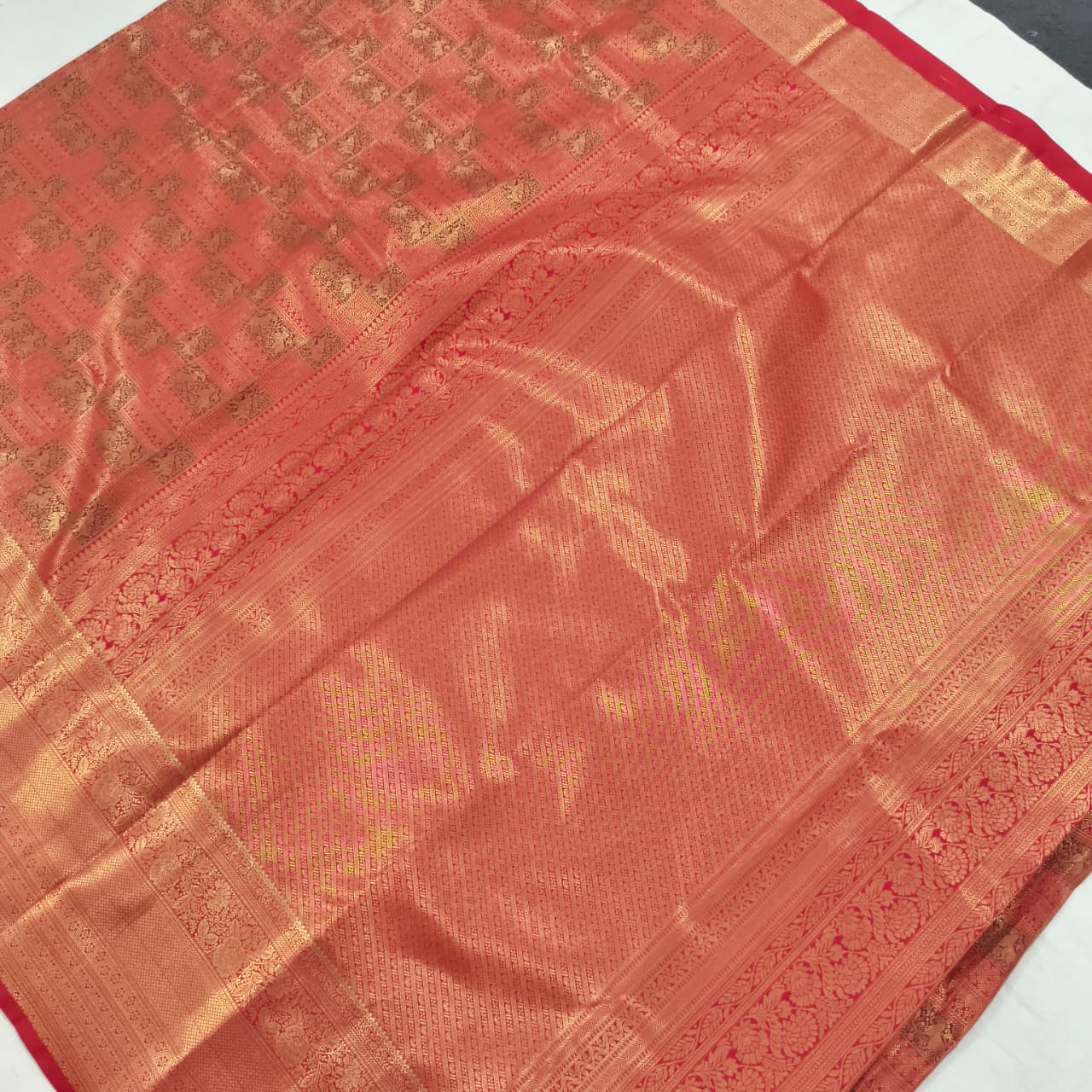 Semi Kanchipuram Brocade Silk Saree- Red