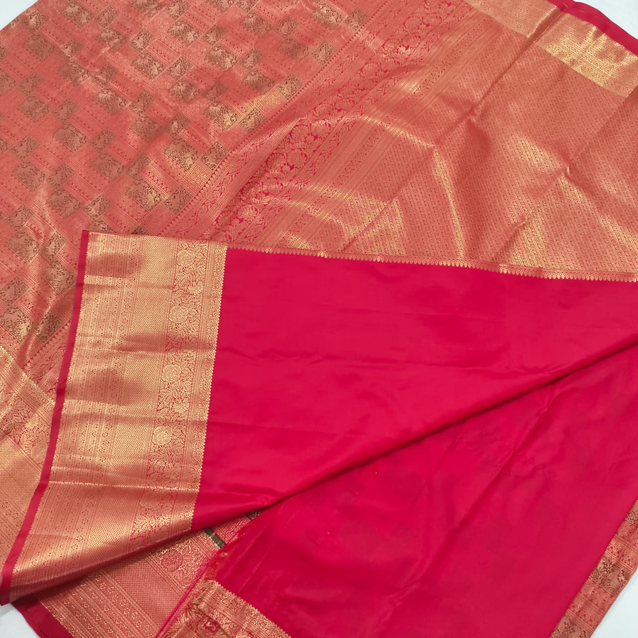 Semi Kanchipuram Brocade Silk Saree- Red