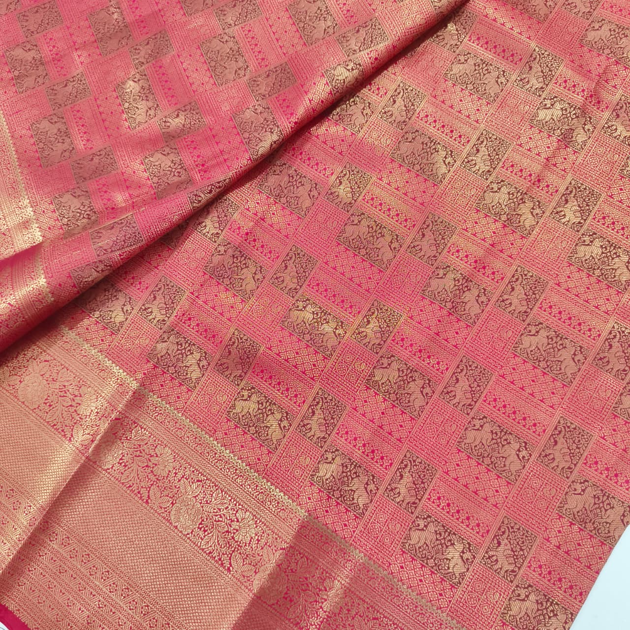 Semi Kanchipuram Brocade Silk Saree- Red