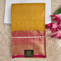 Semi Kanchipuram Brocade Silk Saree- Mustard yellow with Rani Pink
