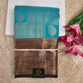 Semi Kanchipuram Brocade Silk Saree- Blue with Deep Wine