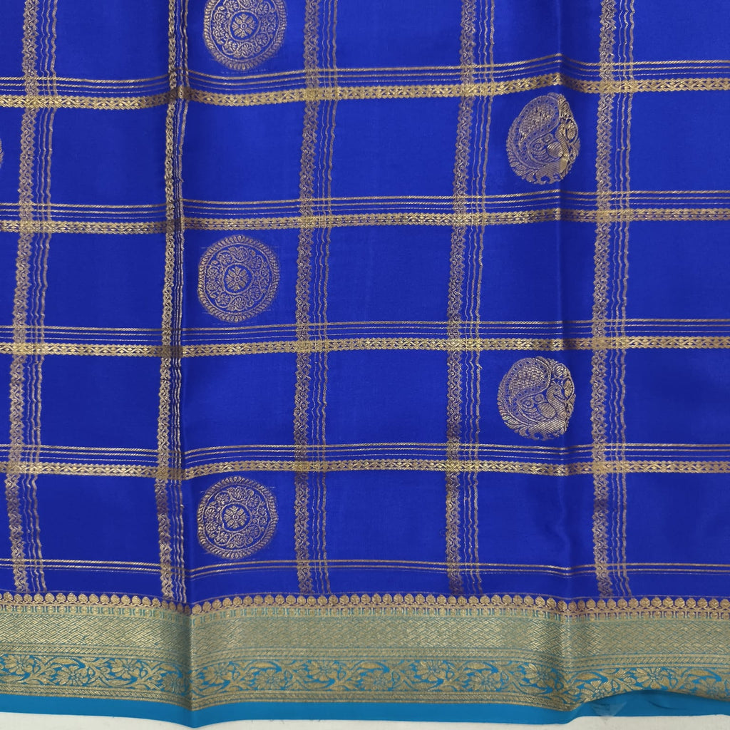 Pure Mysore Crepe Silk Saree – Royal Blue and light, Checks