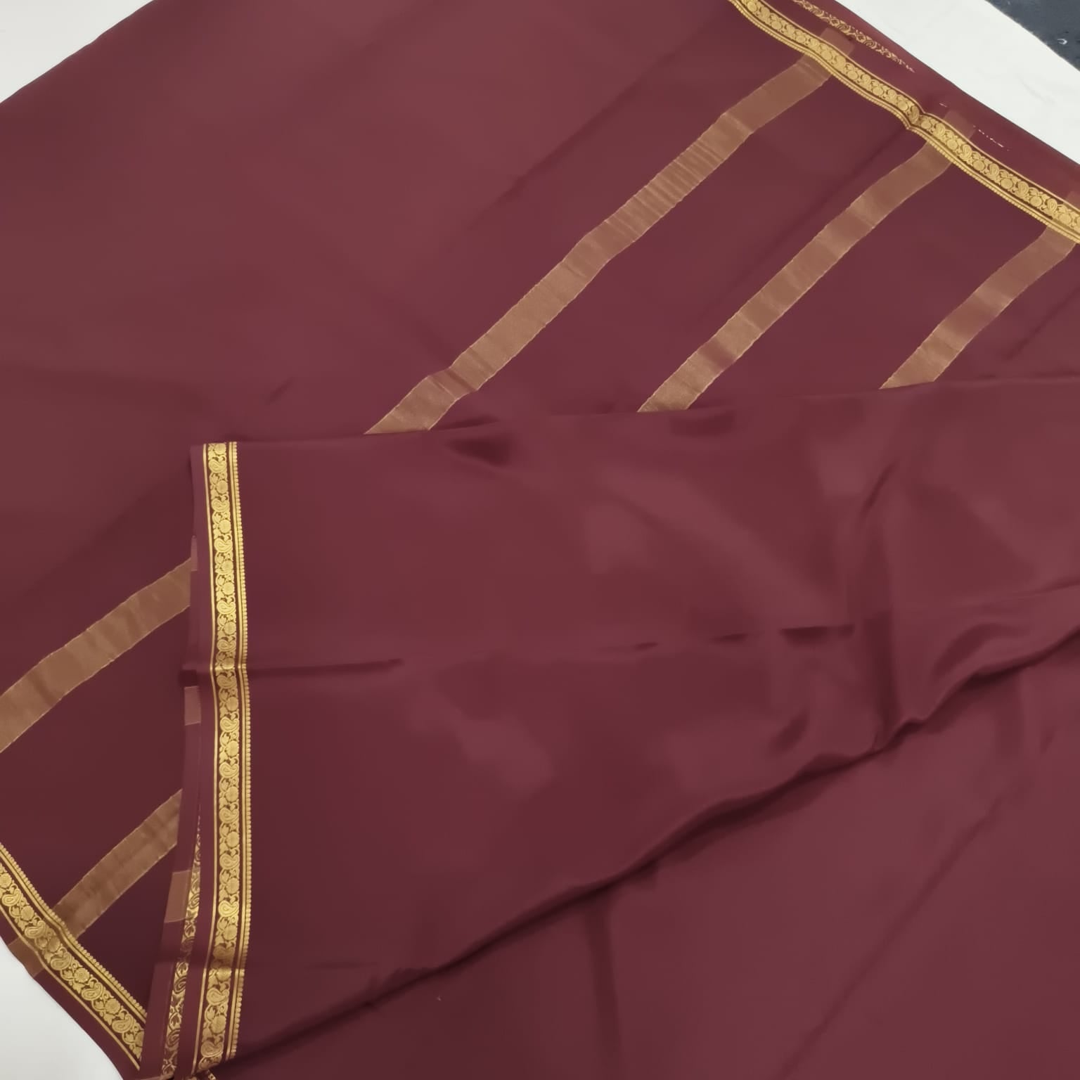 Pure Mysore Crepe Silk Saree – Deep Chocolate