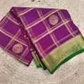 Pure Mysore Crepe Silk Saree – Magenta Pink and Green, Checks