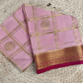 Pure Mysore Crepe Silk Saree – Light Pink and Rani Pink Contrast Checks