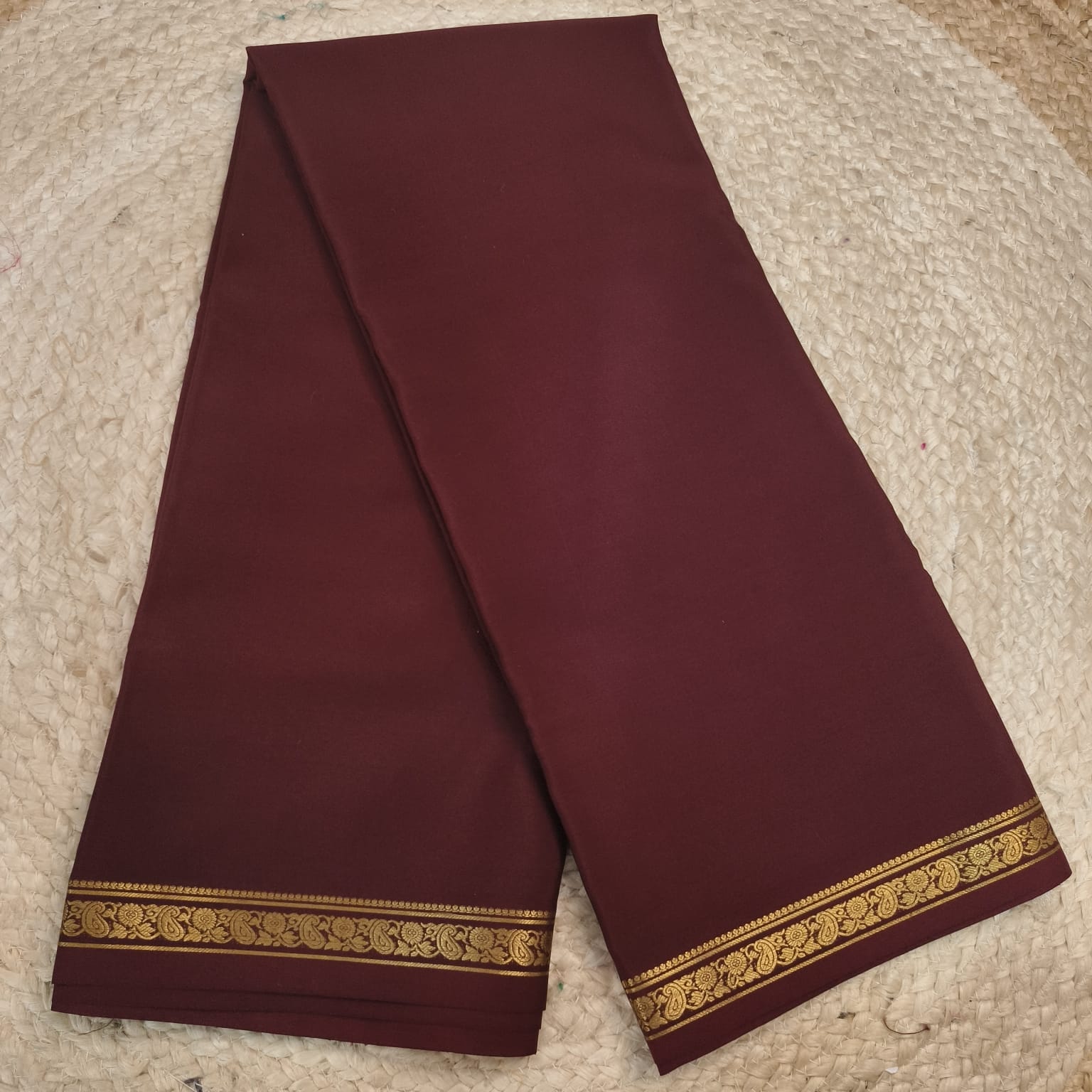 Pure Mysore Crepe Silk Saree – Deep Chocolate