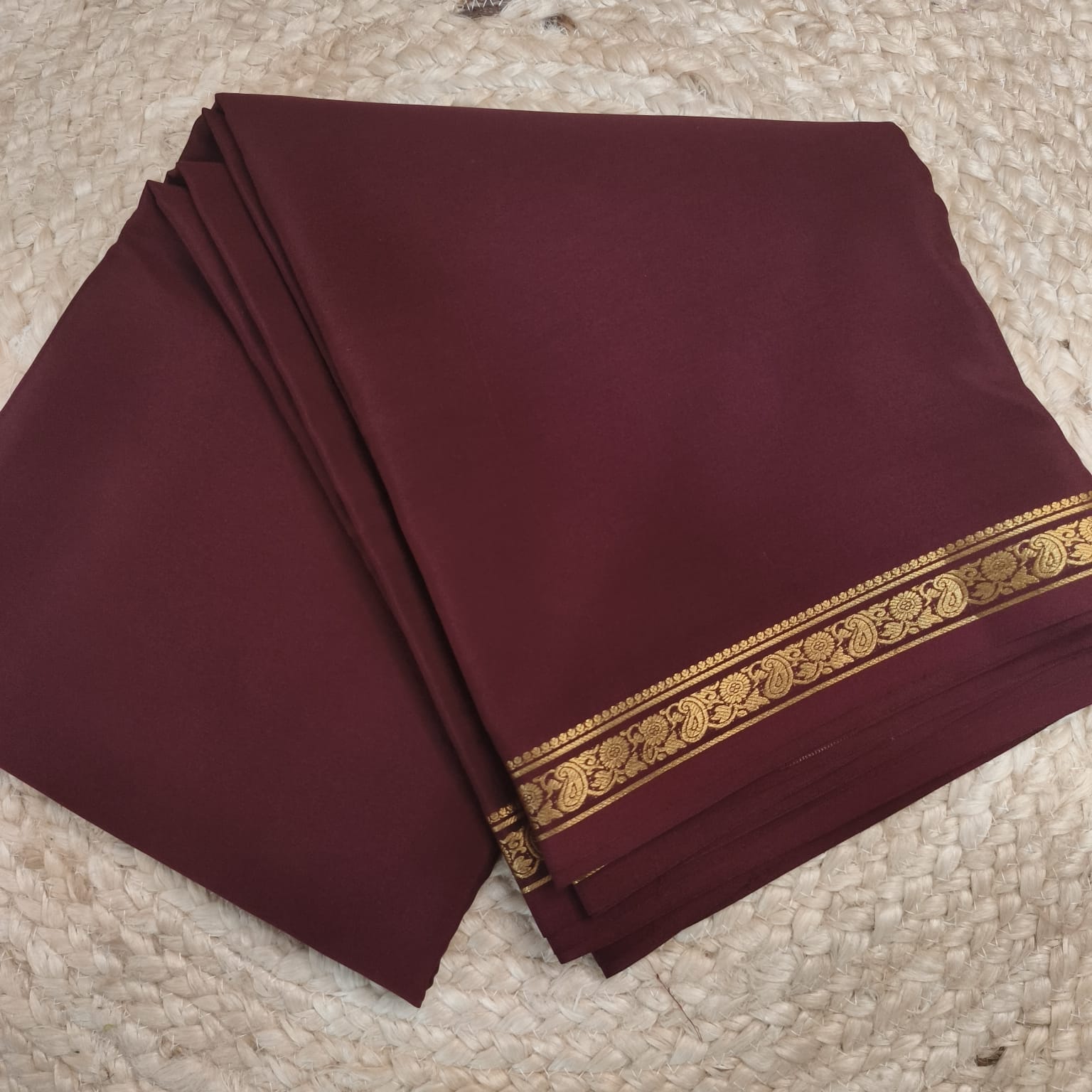 Pure Mysore Crepe Silk Saree – Deep Chocolate