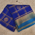 Pure Mysore Crepe Silk Saree – Royal Blue and light, Checks