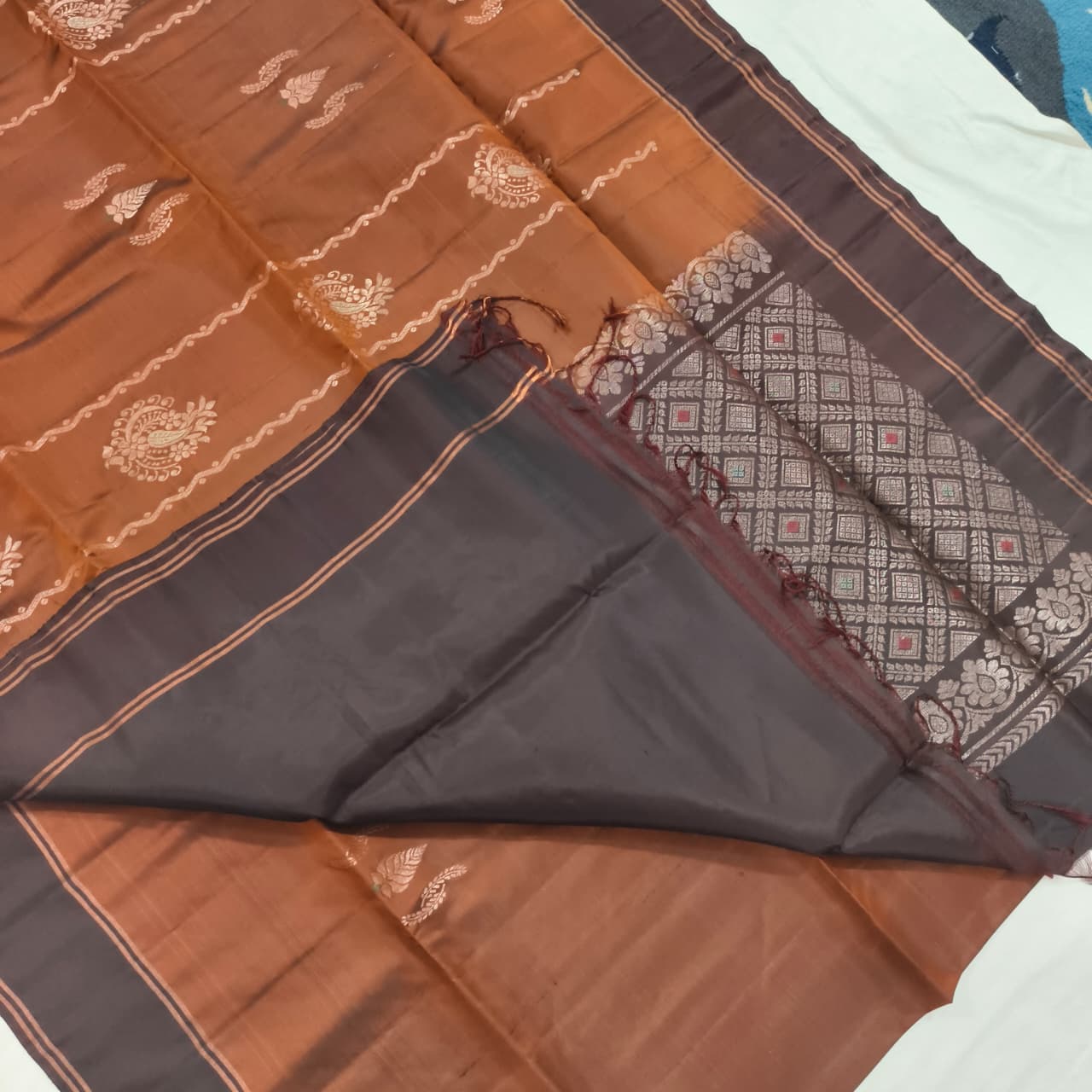 Soft Silk Saree – Brown and Deep Chocolate Contrast
