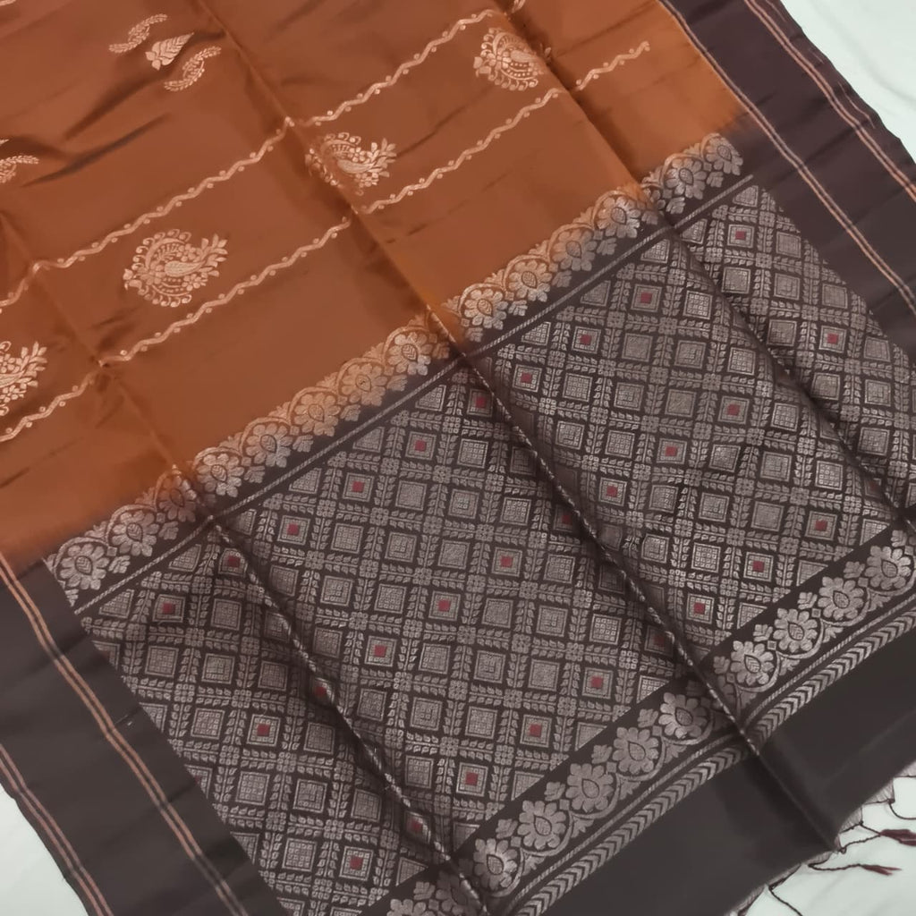 Soft Silk Saree – Brown and Deep Chocolate Contrast