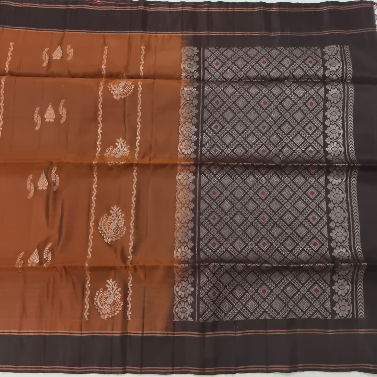Soft Silk Saree – Brown and Deep Chocolate Contrast