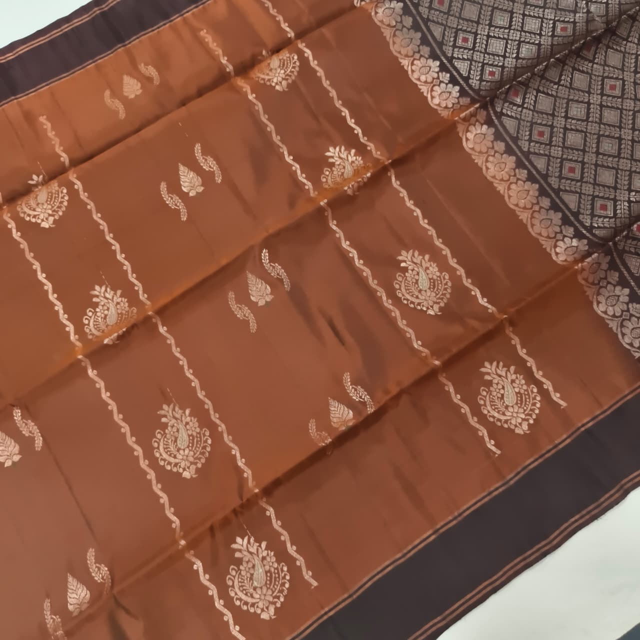Soft Silk Saree – Brown and Deep Chocolate Contrast