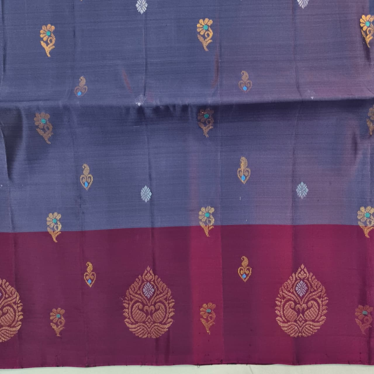 Soft Silk Saree – Dark Lavender and Wine Contrast