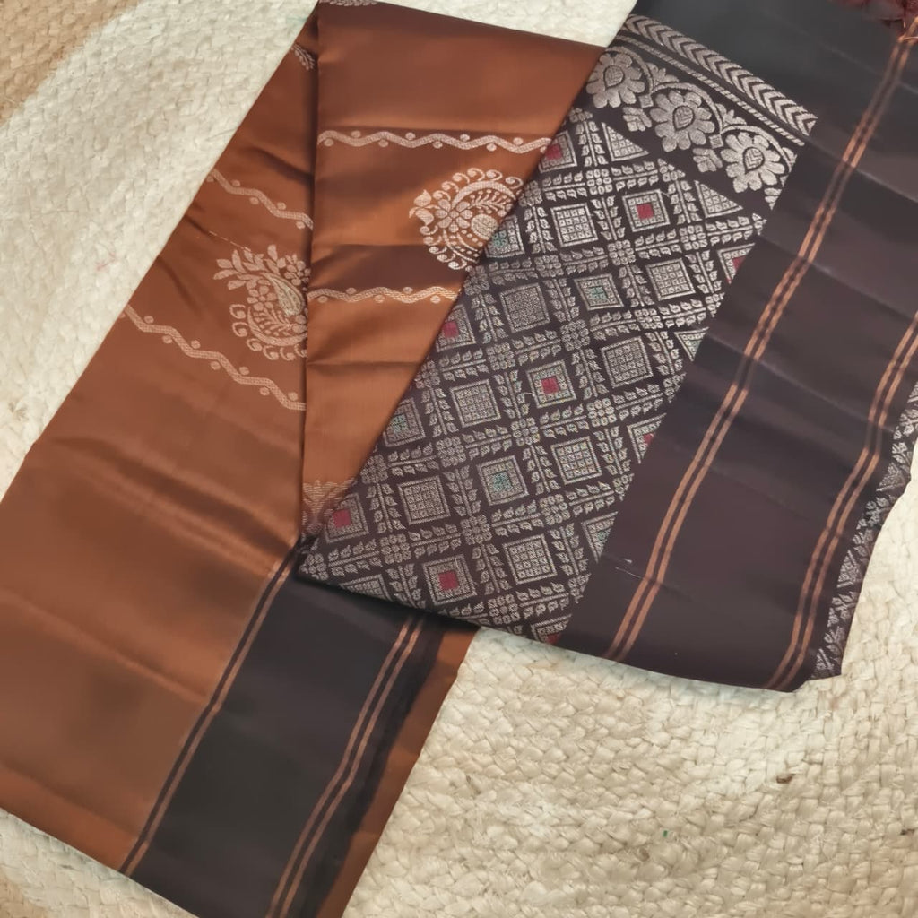 Soft Silk Saree – Brown and Deep Chocolate Contrast