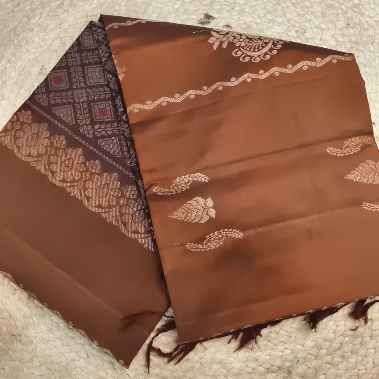 Soft Silk Saree – Brown and Deep Chocolate Contrast