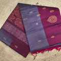 Soft Silk Saree – Dark Lavender and Wine Contrast