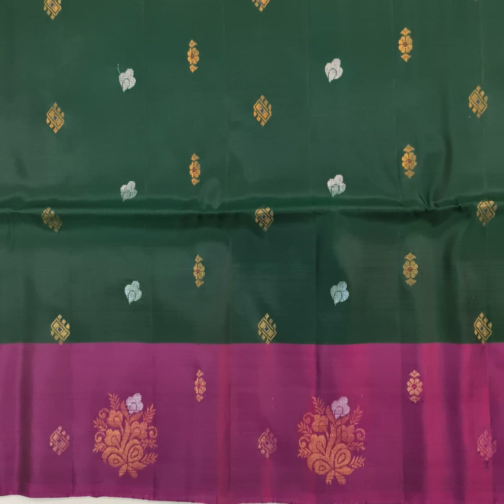 Soft Silk Saree – Bottle Green and Wine Contrast
