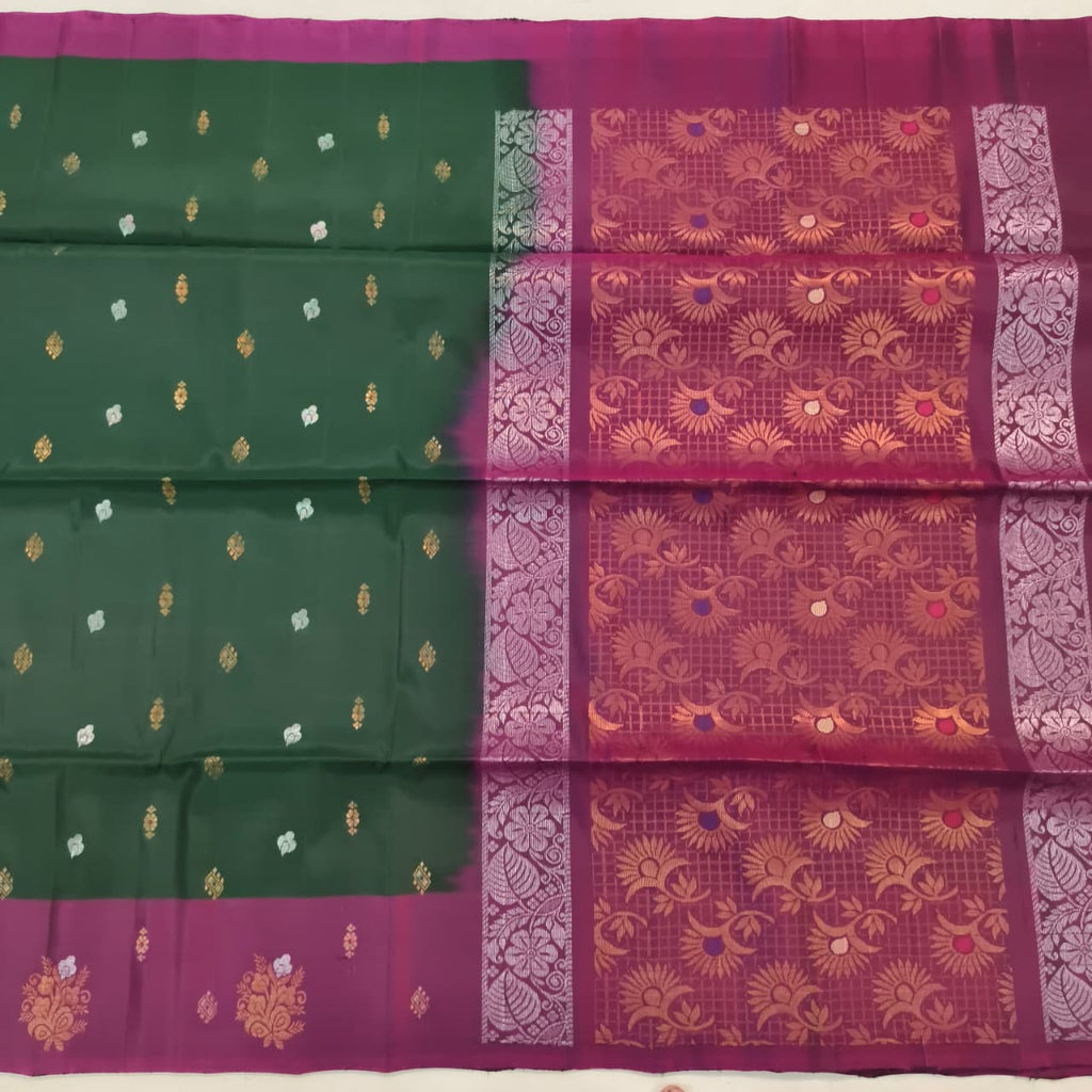 Soft Silk Saree – Bottle Green and Wine Contrast