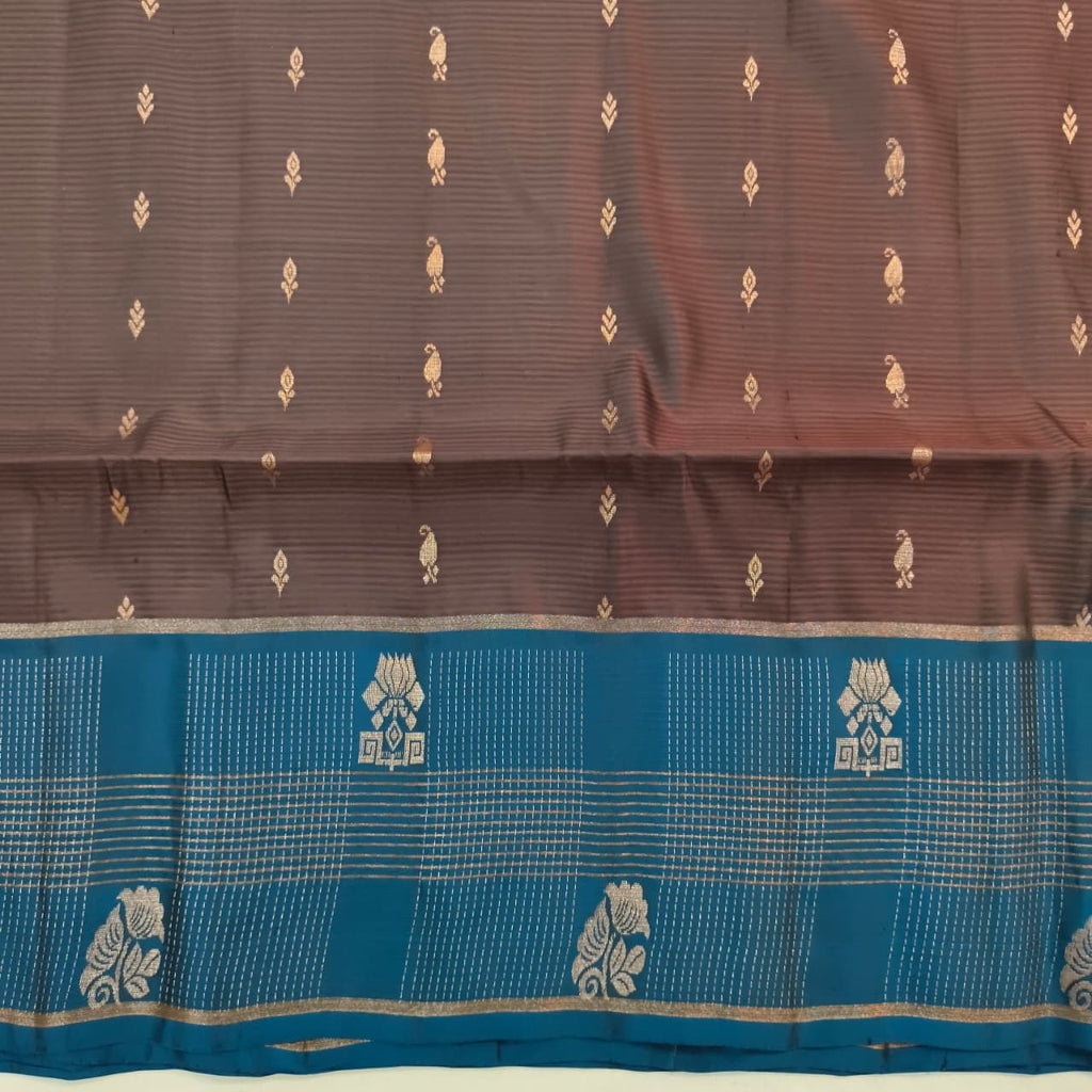 Soft Silk Saree – Dark Grey and Blue Contrast
