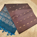 Soft Silk Saree – Dark Grey and Blue Contrast