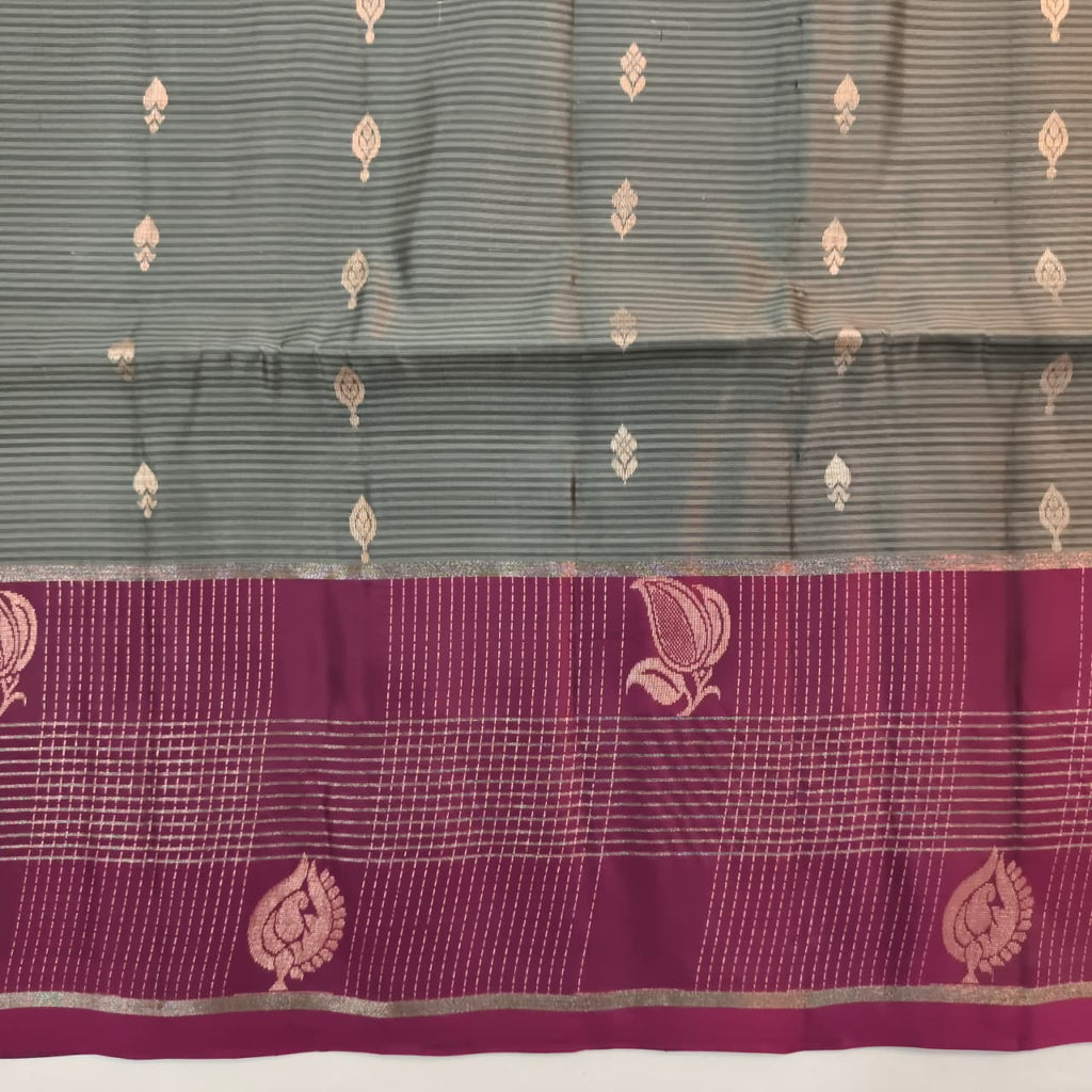 Soft Silk Saree – Grey and Wine Contrast