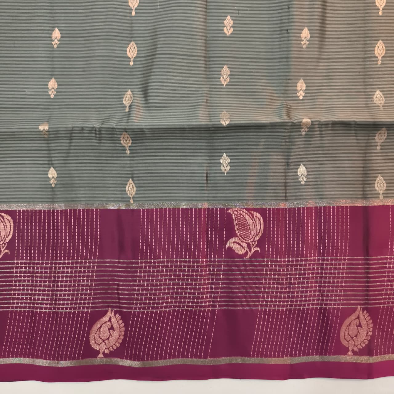 Soft Silk Saree – Grey and Wine Contrast