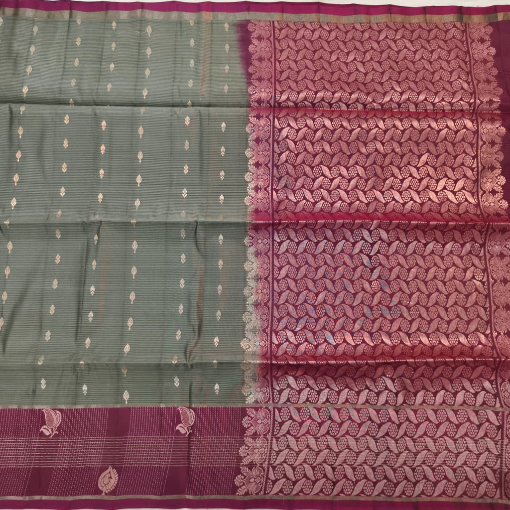 Soft Silk Saree – Grey and Wine Contrast