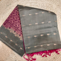 Soft Silk Saree – Grey and Wine Contrast