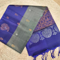 Soft Silk Saree – Grey and Royal Blue Contrast