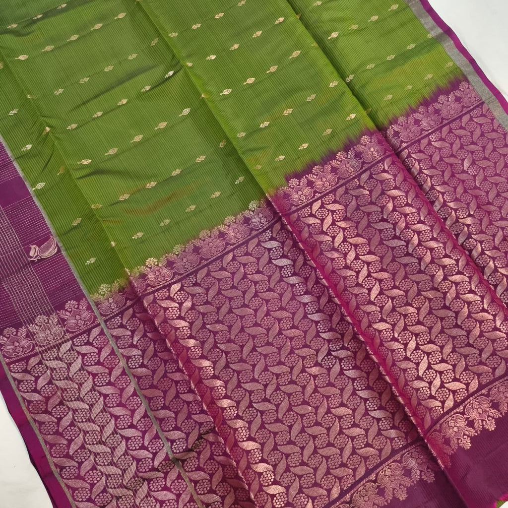 Soft Silk Saree – Green and Wine Contrast
