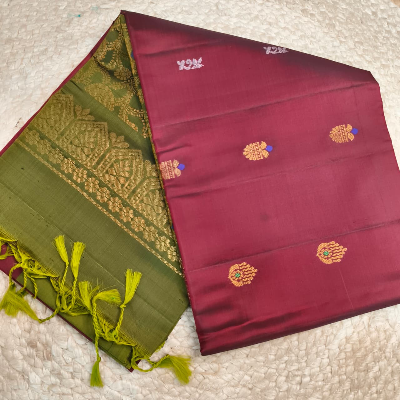 Soft Silk Saree – Maroon and Parrot Green