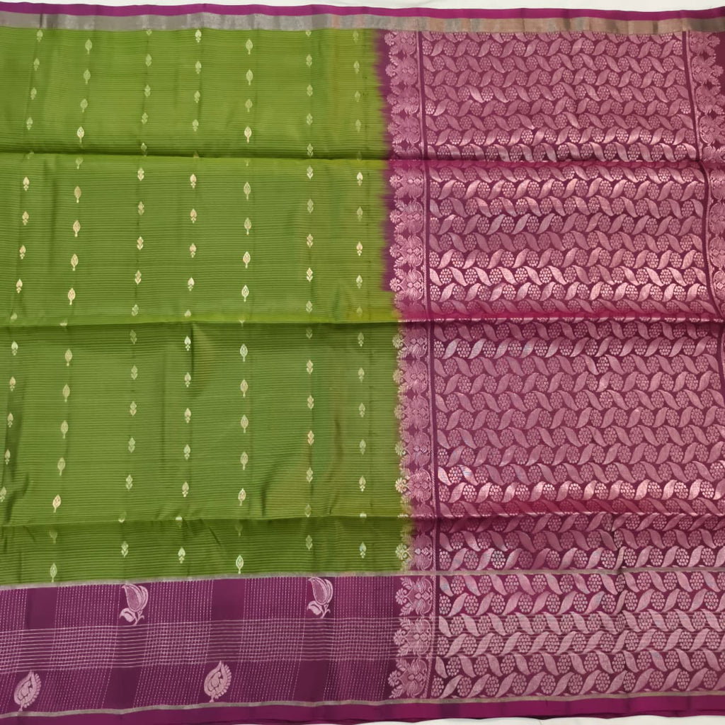 Soft Silk Saree – Green and Wine Contrast