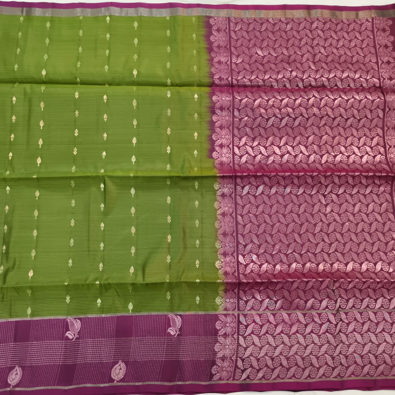 Soft Silk Saree – Green and Wine Contrast