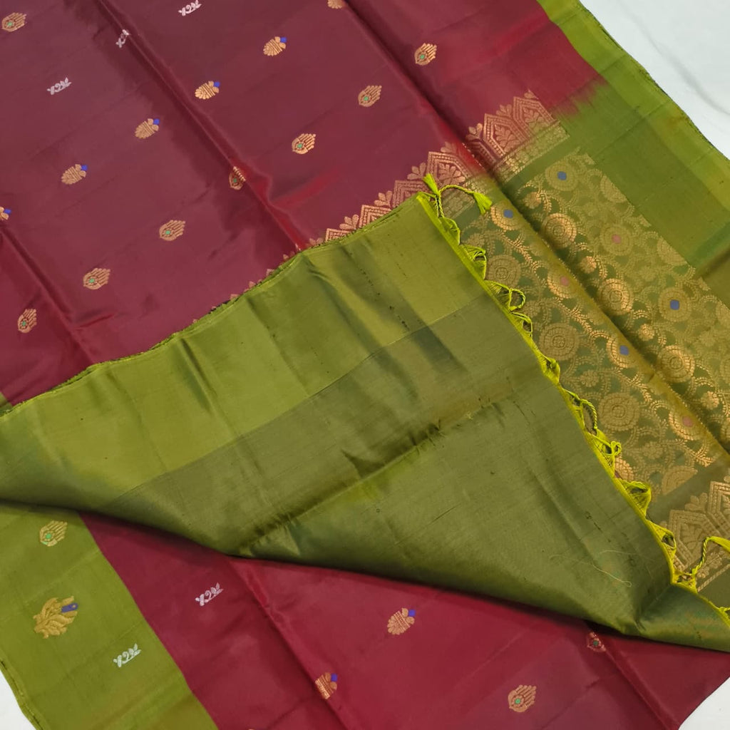 Soft Silk Saree – Maroon and Parrot Green