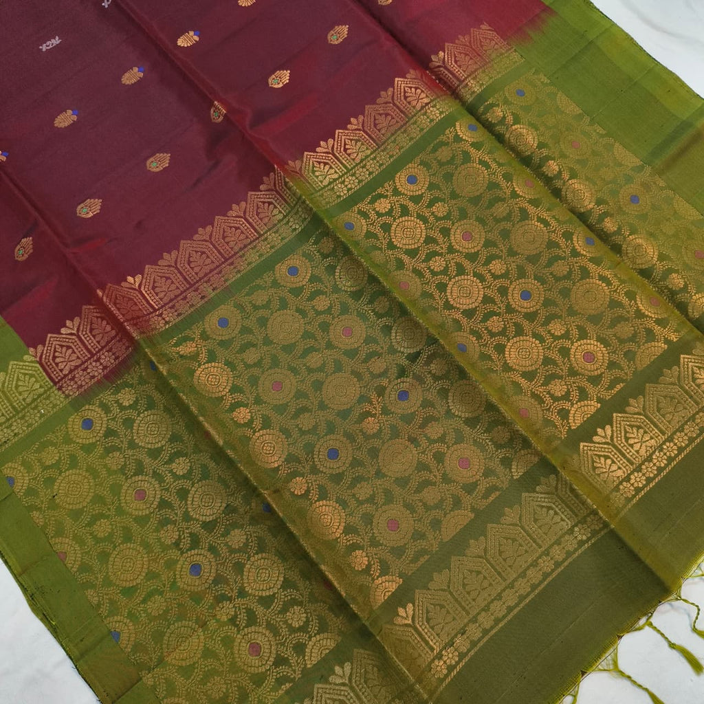 Soft Silk Saree – Maroon and Parrot Green