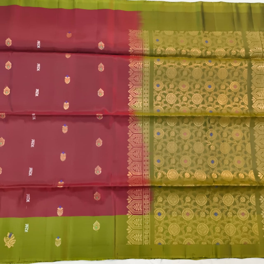 Soft Silk Saree – Maroon and Parrot Green