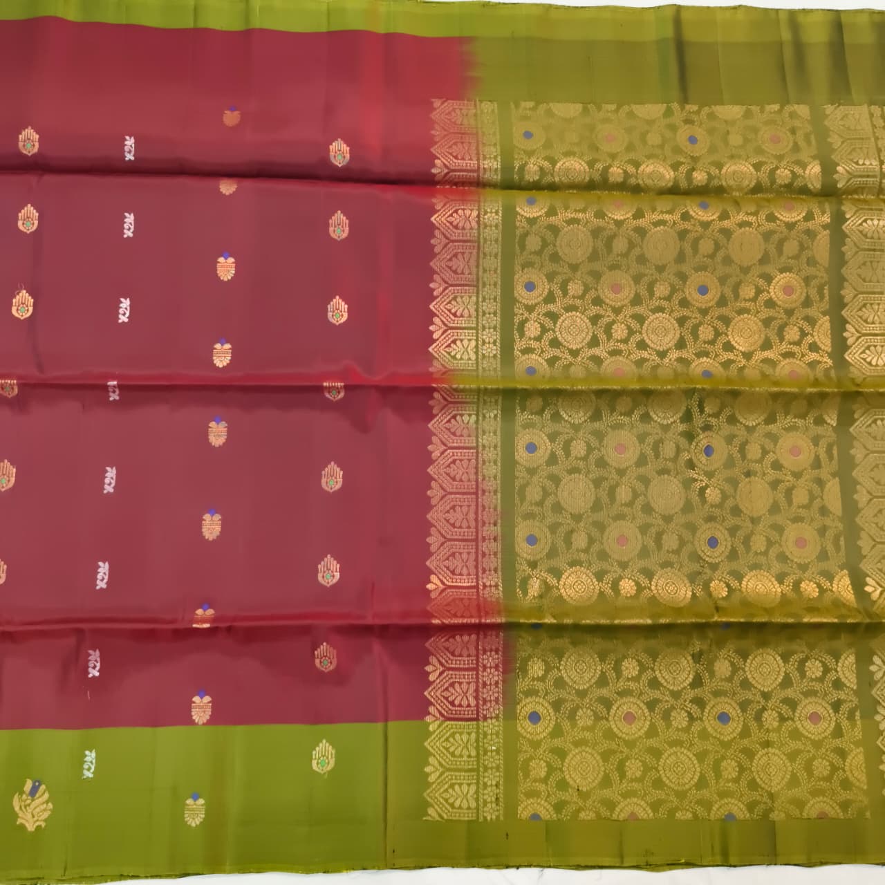 Soft Silk Saree – Maroon and Parrot Green