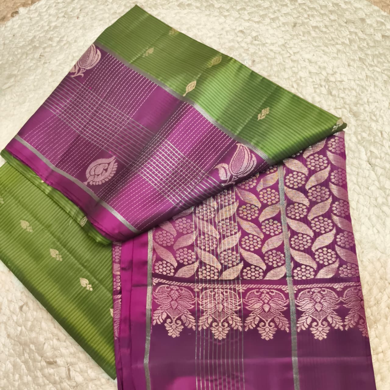 Soft Silk Saree – Green and Wine Contrast