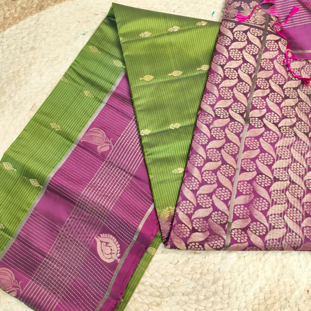 Soft Silk Saree – Green and Wine Contrast