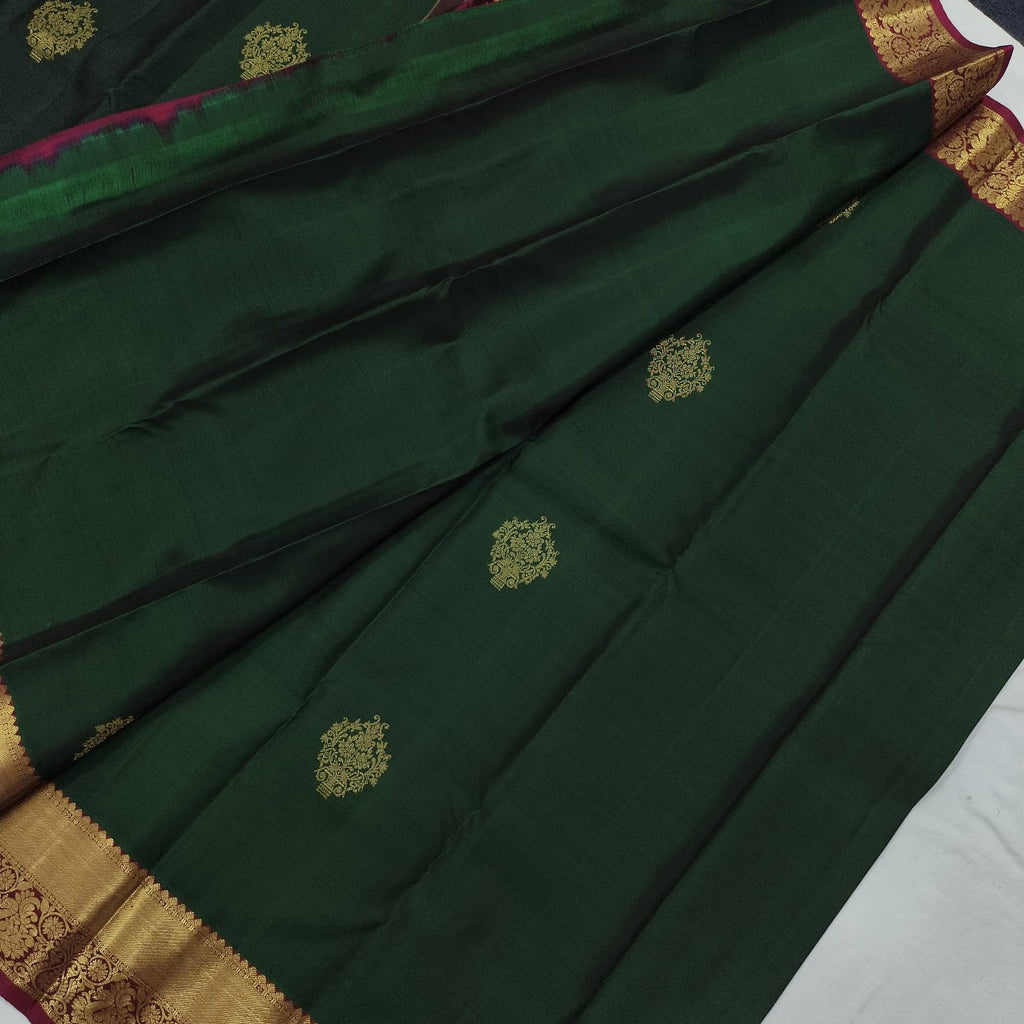 Pure Kanchipuram Silk Saree – Bottle Green and Maroon